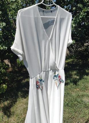 Красивое белое длинное платье zara с вышивкой4 фото
