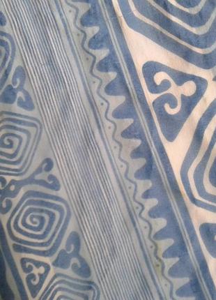 Винтажный голубой шифоновый шарф с ассиметричным принтом нюансы7 фото