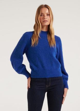 Синий мохеровый свитер шерстяной свитер с пышным рукавом h&amp;m синий свитер мохеровой свитер