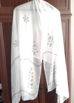 Прозрачный капроновый белый с серым палантин шарф шаль парео  нюансы3 фото