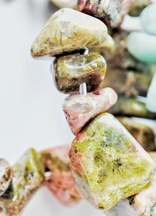 Серьги из натуральных камней унакит розовый кварц амазонит мховый агат серебро5 фото