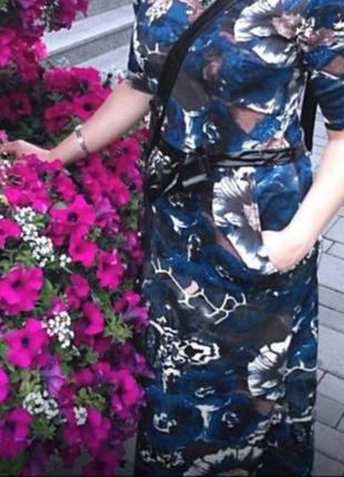 Платье в пол,с карманами,цветочный принт, размер м7 фото