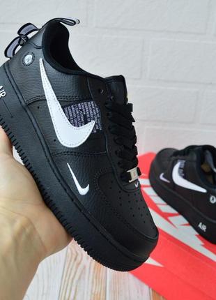 Nike air force 1 mid кросівки чоловічі шкіряні топ найк форс кеди чорні з білим