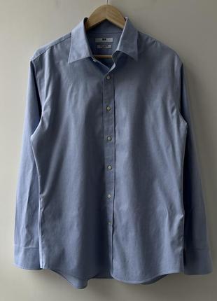 Uniqlo japan super non-iron shirt рубашка света оригинал легкая премиум технологичная голубая приятная красивая классика