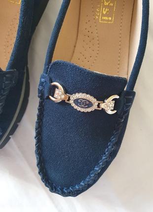 Новi стильні cинi лофери натуральна замша kdsl +подарунок