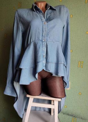 Zara. рубашка. зара. асимметричная джинсовая рубашка. s. 363 фото
