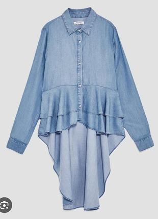 Zara. рубашка. зара. асимметричная джинсовая рубашка. s. 362 фото