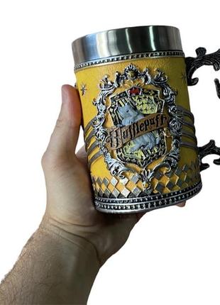 Кружка чашка 3d  нержавеющая сталь гарри поттер hufflepuff 500мл2 фото