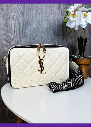 Молочная женская мини сумка, сумочка, клатч экокожа на плечо