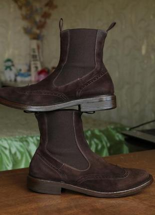 Винтажные замшевые челси santoni brown suede brogue chelsea vintage boots1 фото