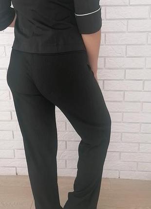 Штаны палаццо черные трикотажные для беременных в рубчик7 фото