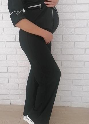 Штаны палаццо черные трикотажные для беременных в рубчик6 фото