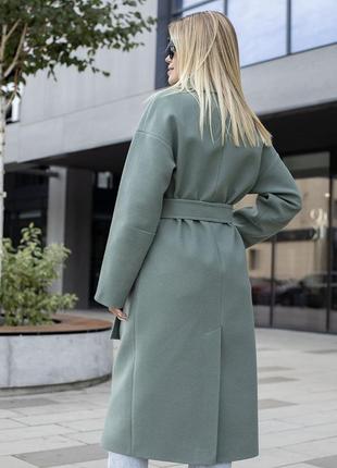 Пальто женское двубортное оверсайз демисезонное, осеннее, весеннее, бренд, длинное, оливковое7 фото