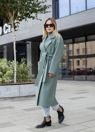 Пальто женское двубортное оверсайз демисезонное, осеннее, весеннее, бренд, длинное, оливковое2 фото