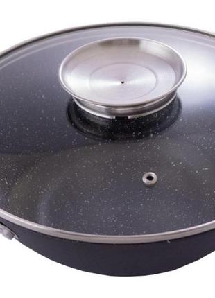 Сковорода wok чавунна kamille — 260 мм x 3 л мармур з кришкою (4815mr)