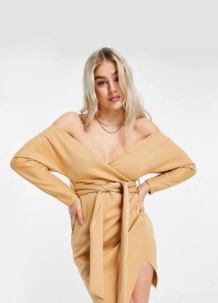 Платье с открытыми плечами и поясом от asos