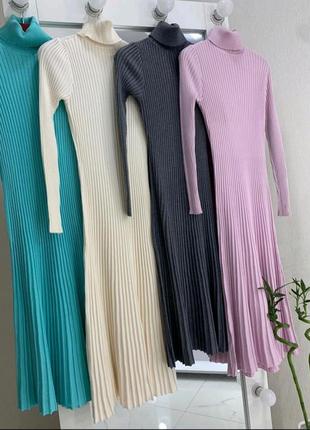 Платье плиссе длинная коттон черная серая малина мята пудра