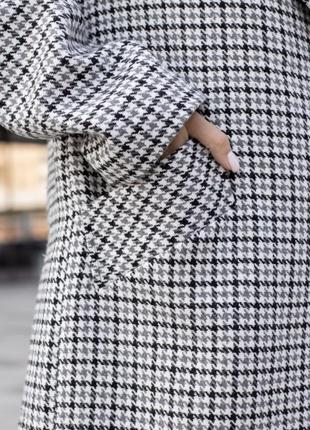 Пальто женское двубортное оверсайз утепленное, зимнее, длинное, шерстяное, бренд, клетчатое гусиная лапка9 фото