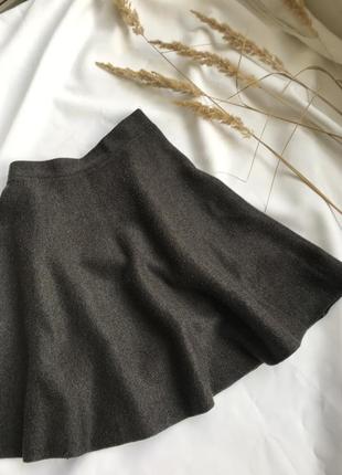 Осенняя юбка зимняя солнцеклеш солнце серая на талию в складку плотная3 фото