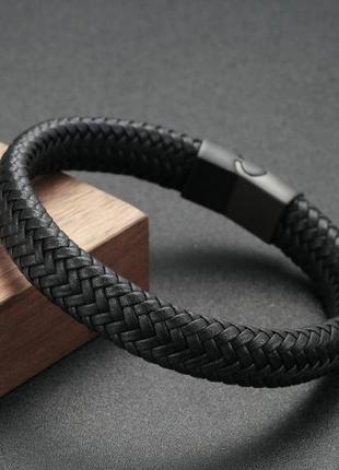 Браслет кожаный с магнитным замком чёрный  11 мм на 20 см3 фото