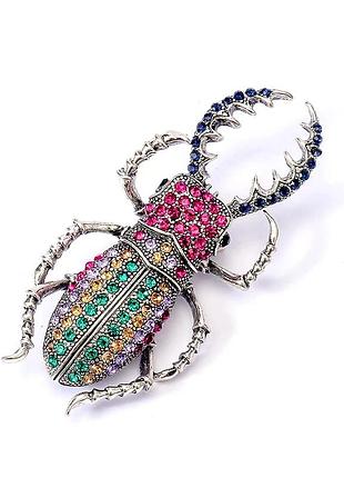 Брошка красень жук з кристалами