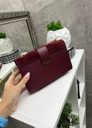 Бордовый каркасный клатч ysl, натуральная замша