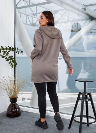 Женская демисезонная удлиненная трикотажная куртка из трехнитки с начесом3 фото