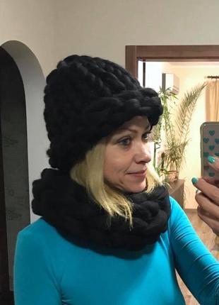 Комплект шапка хельсинки и снуд из мериноса2 фото
