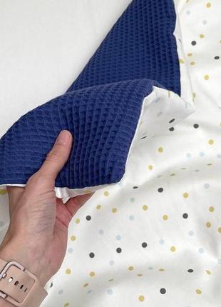Детский плед-конверт с одеялом горошки синий 80х100 см