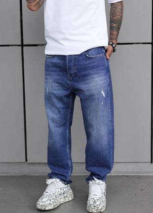 Джинси чоловічі баггі сині з потертостями / повсякденні вільні джинси чоловічі5 фото
