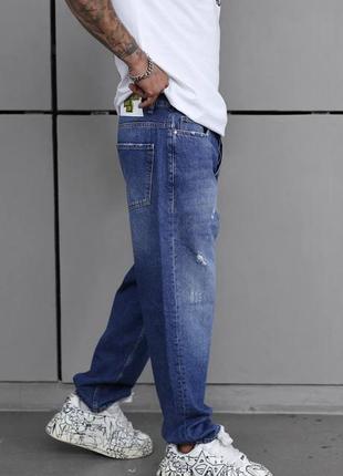 Джинси чоловічі баггі сині з потертостями / повсякденні вільні джинси чоловічі7 фото