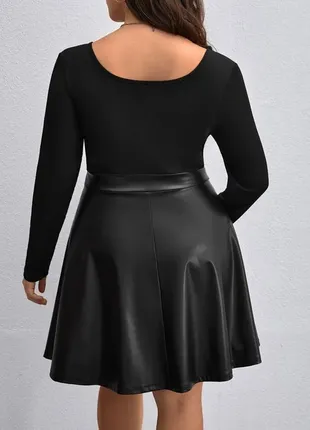 Чорне коротке плаття з пишною шкіряною спідницею плаття шкірзам батал великого розміру стрейч1 фото