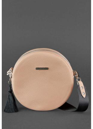 Круглая женская кожаная сумочка tablet светло-бежевая стильная женская сумка через плечо из натуральной кожи2 фото