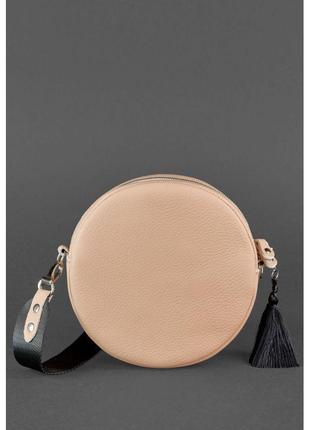 Круглая женская кожаная сумочка tablet светло-бежевая стильная женская сумка через плечо из натуральной кожи4 фото