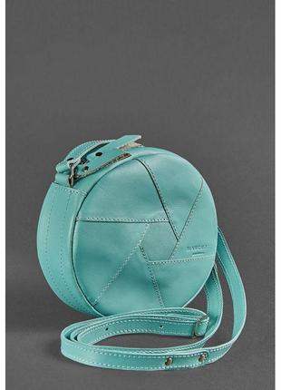 Кожаная круглая женская сумка бон-бон бирюзовая оригинальная женская сумка круг из натуральной кожи3 фото