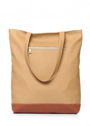 Женская сумка sambag shopper бежевая с клапаном большая сумка шоппер для девушек сумка шоппер из кожзама4 фото