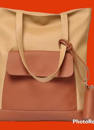 Женская сумка sambag shopper бежевая с клапаном большая сумка шоппер для девушек сумка шоппер из кожзама1 фото