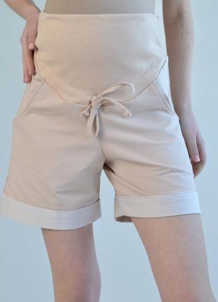 Комфортные шорты для беременных бежевые короткие женские шорты 42-56 рр