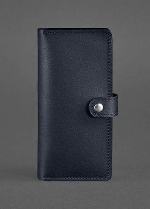 Шкіряне портмоне для чоловіків і жінок темно-синє місткий гаманець з натуральної шкіри красиве портмоне5 фото