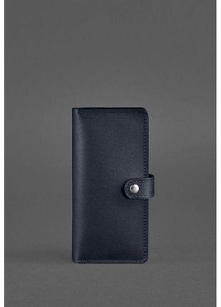 Кожаное портмоне для мужчин и женщин темно-синее вместительный кошелек из натуральной кожи красивое портмоне1 фото