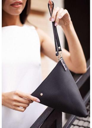 Кожаная женская сумка-косметичка пирамида черная стильная сумка-косметичка оригинальная женская сумочка7 фото
