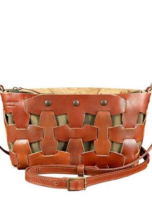 Кожаная плетеная женская сумка пазл s светло-коричневая krast стильная женская сумка премим класса8 фото