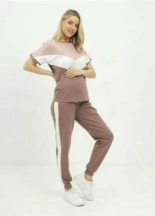 Летний костюм для беременных и кормящих. модный бежевый костюм 42-56 рр5 фото