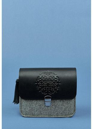 Фетровая женская бохо-сумка лилу с кожаными черными вставками сумка бохо премиум класса из натуральной кожи