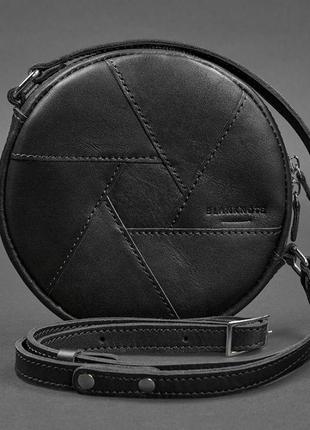 Кожаная круглая женская сумка бон-бон krast черная сумка женская круглой форми премиум класса кожаная4 фото