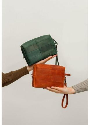 Шкіряна сумочка жіноча стильна сумочка-несесер красива косметичка зелена класний органайзер шкіряний5 фото