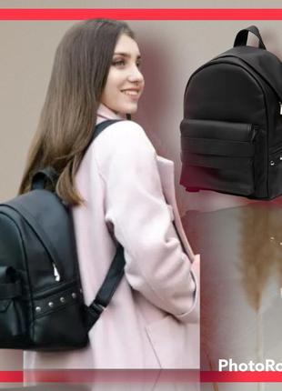 Стильный и практичный: черный женский рюкзак среднего размера из экологической кожи рюкзак для девушки