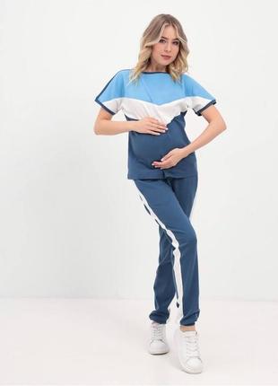 Летний костюм для беременных и кормящих. модный синий  костюм 42-56 рр6 фото