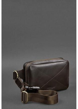 Кожаная поясная сумка dropbag mini темно-коричневая стильная поясная сумка из натуральной кожи сумка на пояс2 фото