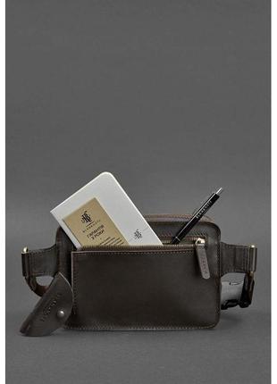 Кожаная поясная сумка dropbag mini темно-коричневая стильная поясная сумка из натуральной кожи сумка на пояс4 фото